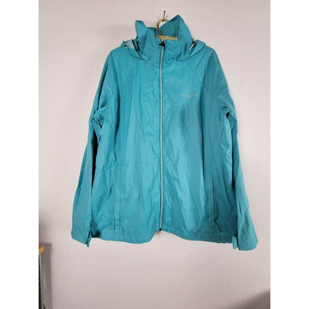 Columbia Women's Zip Up Hooded Lightweight Outdoor Windbreaker Jacket Blue 2X